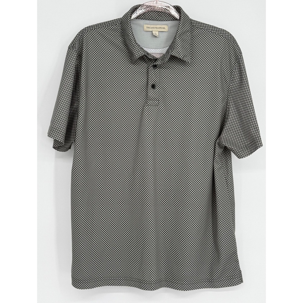 Tricots St Raphael Mens Polo Shirt Grey Black Geometric Dot Short Sleeve‎ Sz L